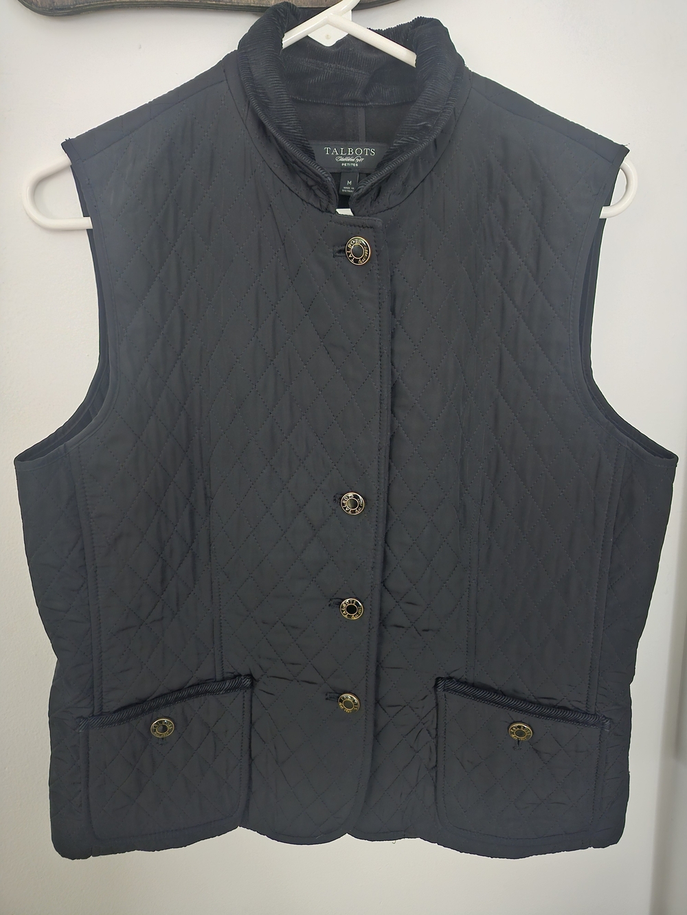 Talbots Black Quilted Button-Front Vest